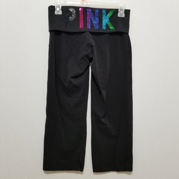 Victoria's Secret PINK pants XS foldover waist sequin bling logo cropped yoga - Picture 1 of 12